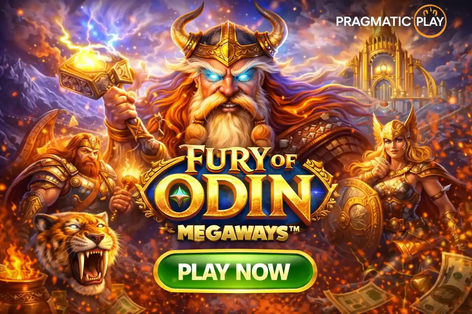 Epic Norse mythology Megaways slot with Odin wielding lightning and ancient warriors