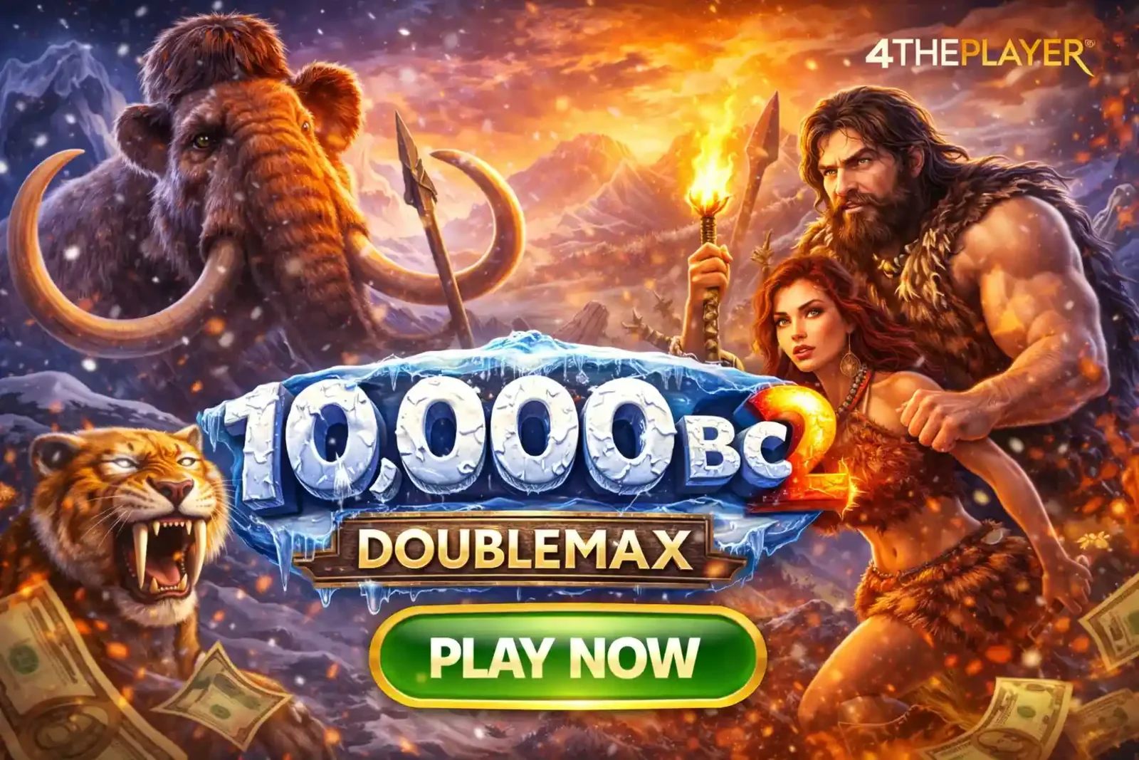 Prehistoric themed slot game featuring woolly mammoth and caveman characters with DoubleMax feature